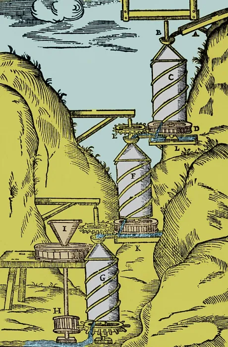 Framed Print : Watermill, Reversed Archimedean Screw
