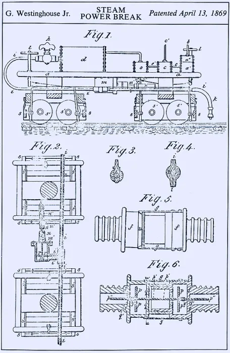 Framed Print : Westinghouse Steam Power Brake Patent, 1869 Framed Print : Westinghouse Steam Power Brake Patent, 1869