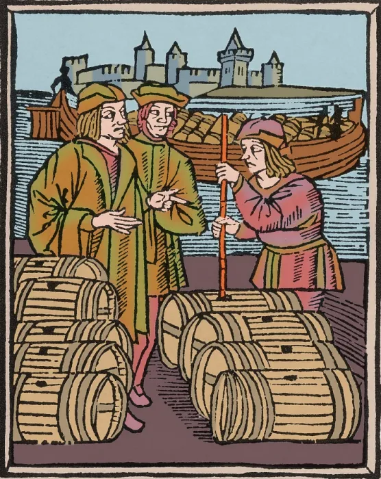 Framed Print : Wine Merchant, 15th Century Framed Print : Wine Merchant, 15th Century