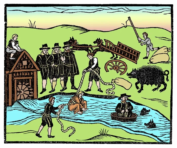 Framed Print : Witch Test, Ordeal by Water, 16th Century Framed Print : Witch Test, Ordeal by Water, 16th Century