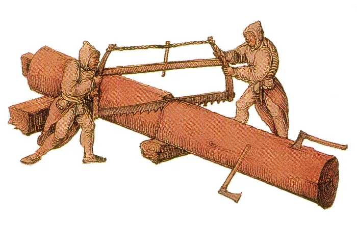 Framed Print : Woodworkers, Two-Man Crosscut Saw, Medieval Tradesmen Framed Print : Woodworkers, Two-Man Crosscut Saw, Medieval Tradesmen