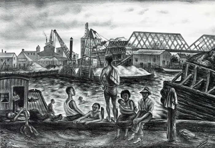 Framed Print : WPA Art, Bathers, Harlem River