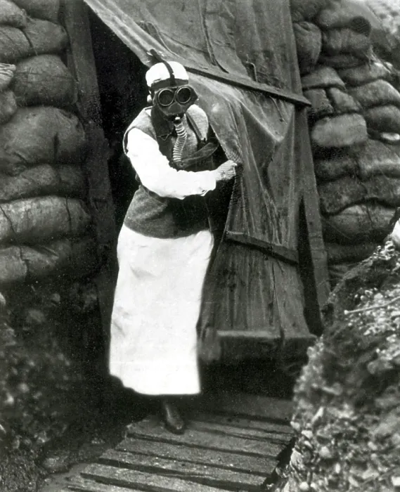 Framed Print : WWI, AEF Army Nurse Wearing Gas Mask
