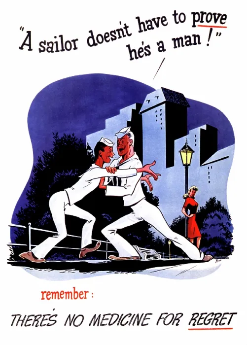 Framed Print : WWII STD Poster, A Sailor Doesn't Have to Prove He's a Man!