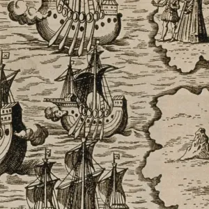 Columbus Caravels Depart Spain, 1492