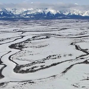 Frozen Rivers and Mountains, Winter in Arctic Alaska Wilderness