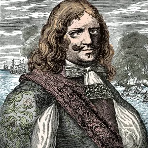 Henry Morgan Print: A colorized portrait of the Welsh privateer