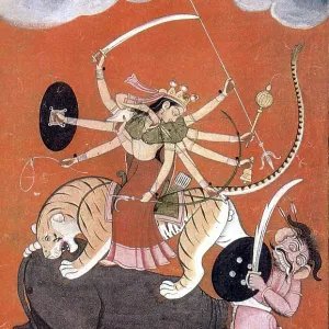 Hindu Goddess Durga Fights Mahishasur