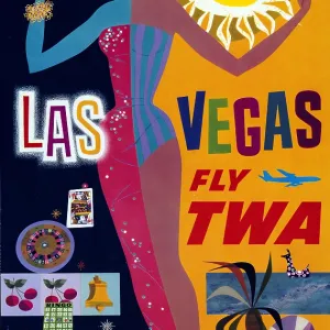 Las Vegas, Fly TWA Poster, Modern Vintage Advertisement
