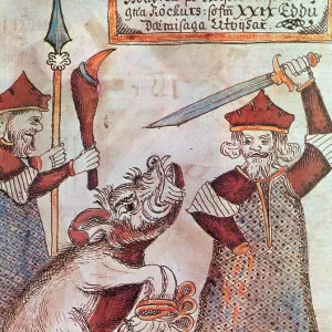 Norse God of War Tyr Battles Fenrir