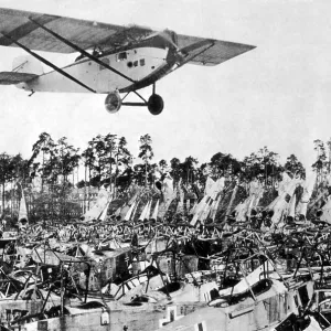 Print of abandoned World War I aircraft in a Berlin suburb, 1920s