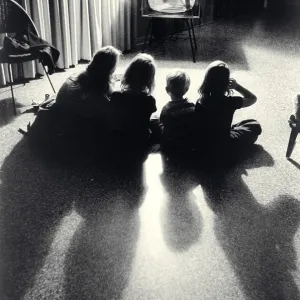 Siblings watching television