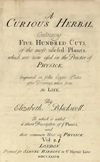 Plantae Prints: 'A Curious Herbal', Title Page, 1737