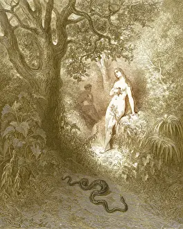 Garden Prints: Adam and Eve and Snake by Dore