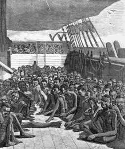 Prints: African slaves on the deck of a slave ship, the Bark Wildfire