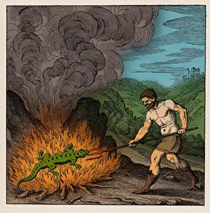 Monochrome Prints: Alchemist Roasting Salamander, 18th Century