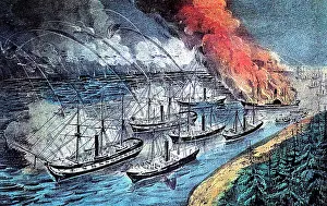 14th Prints: American Civil War, Farragut's Fleet at Port Hudson, 1863