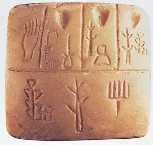 Best Sellers Part IV Prints: Ancient Mesopotamian Accounting Document Written in Pictographs
