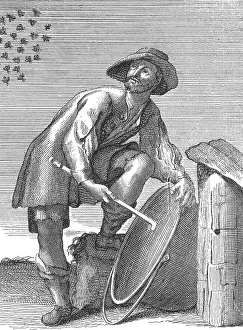 Bees Prints: Apiculture, Beekeeper Beckons Swarm Back to Hive