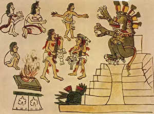 Primitive Prints: Aztec Priests Appease Mictlantecuhtli, Aztec God of Death