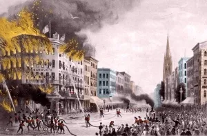 Manhattan Prints: Barnum's Museum Fire, 1865