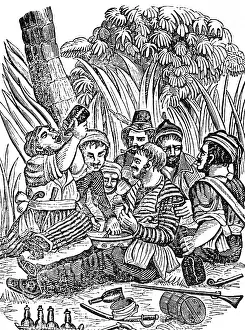 Buccaneer Prints: Bartholmew Roberts and Crew Drinking Rum, 18th Century