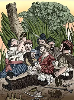 Buccaneer Prints: Bartholmew Roberts and Crew Drinking Rum, 18th Century