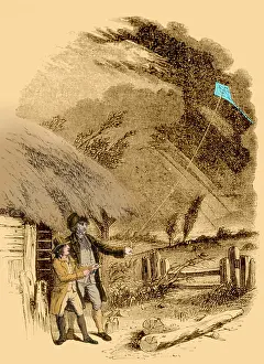 Patriot Prints: Benjamin Franklin, Electricty Experiment with Kite