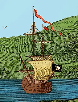 Flag Prints: Blackbeard's Pirate Ship, Queen Anne's Revenge