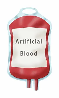 Transfusion Prints: Blood Bag labeled Artificial Blood, Illustration