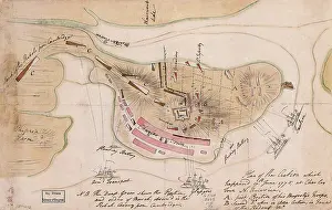 Watercolours Prints: British Battle Plan for Bunker Hill, 1775