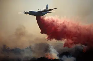 Tree Prints: C-130 Airplane Drops Retardant on a Forest Fire, California