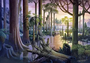 Geologic Prints: Carboniferous Period Prehistoric Landscape, Paleozoic Era, Age of Coal
