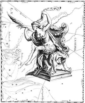 Asterism Prints: Cassiopeia Constellation, Hevelius, 1687