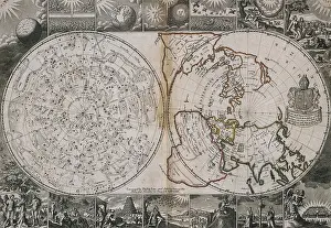 Pole Prints: Celestial and World Map, Circa 1691