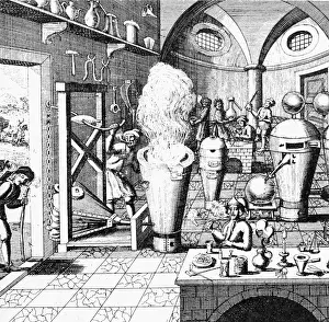 Chemist Prints: Chemist's Laboratory 1700s