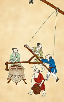 Corn Prints: Chinese Grain Hulling Mill, 1313