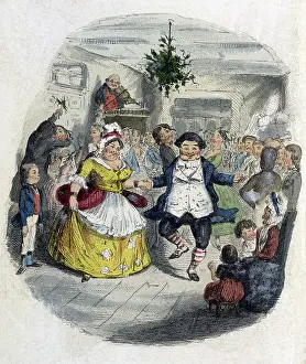 Book Prints: A Christmas Carol, Mr. Fezziwig's Ball, 1843, Vintage Illustration