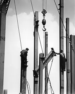 Beam Prints: Construction Workers Raising Steel, Historical, Vintage