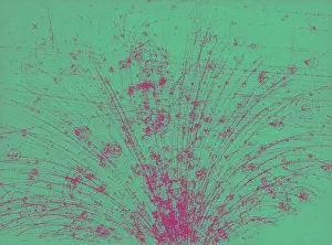 Bubble Prints: Cosmic Ray Tracks, Bubble Chamber Event