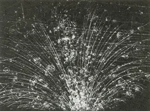 Track Prints: Cosmic Ray Tracks, Bubble Chamber Event