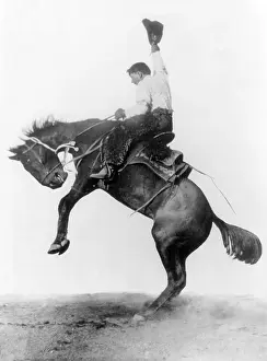 Horse Prints: Cowboy Riding Bucking Bronco, 1911, Vintage, Antique