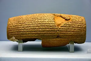 Prints of Cyrus Cylinder is a Babylonian clay document of the 6th century BC. On the cylinder is a written declaration in Akkadian cuneiform script : Cyrus Cylinder