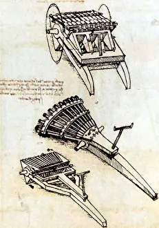Codices Prints: Da Vinci Multi-Barrel Gun Designs, 1481
