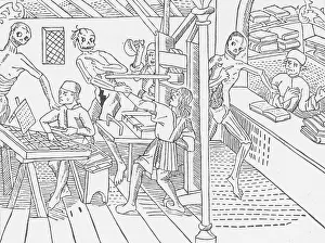 Middles Prints: Death attacks Print Shop, Danse Macabre, 1499