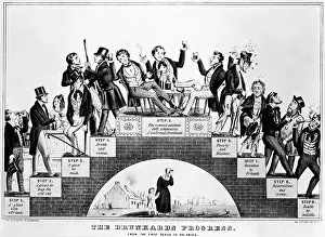 Lithographs Prints: The Drunkard's Progress, Vintage Illustration of Alcoholism, HUmor