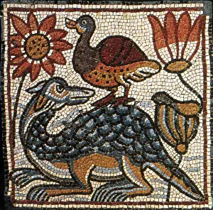 Mosaic Prints: Duck and Crocodile, Byzantine Mosaic, 6th Century