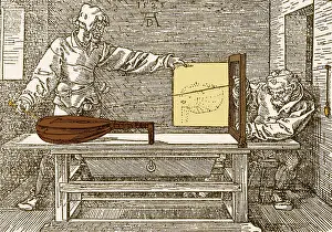 Perspective Prints: Durer's Perspective Drawing of a Lute