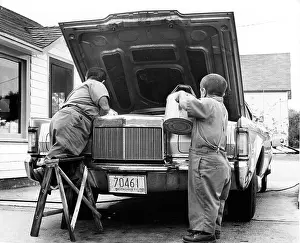 Science Source Collection Prints: Dwarfs working on car