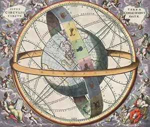 Celestial Prints: Earth with Celestial Circles, Harmonia Macrocosmica, 1660